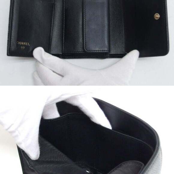 Chanel Quilted Caviar Long Classic Flap Wallet CHANEL Authentic Black Caviar Leather Wallet